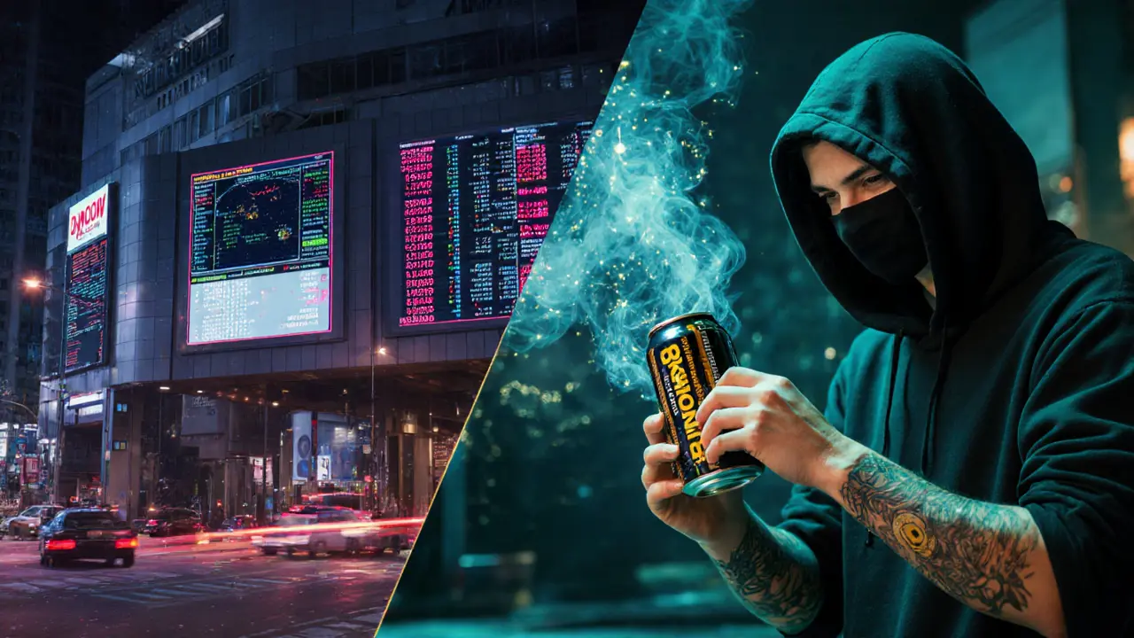 Split scene: government surveillance on one side, a masked trader accessing Binance via encrypted VPN servers on the other.