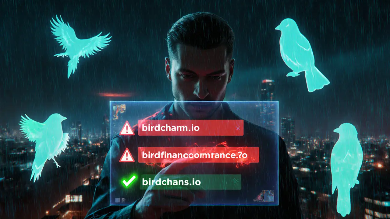 Analyst reviewing contract addresses with neon warnings on a holographic screen.