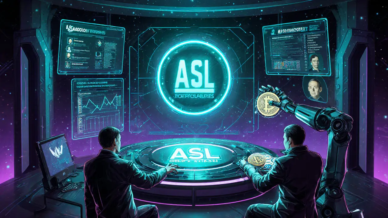 Cyberpunk crypto exchange console showing AFSL badge, KYC, and dispute‑resolution panels.