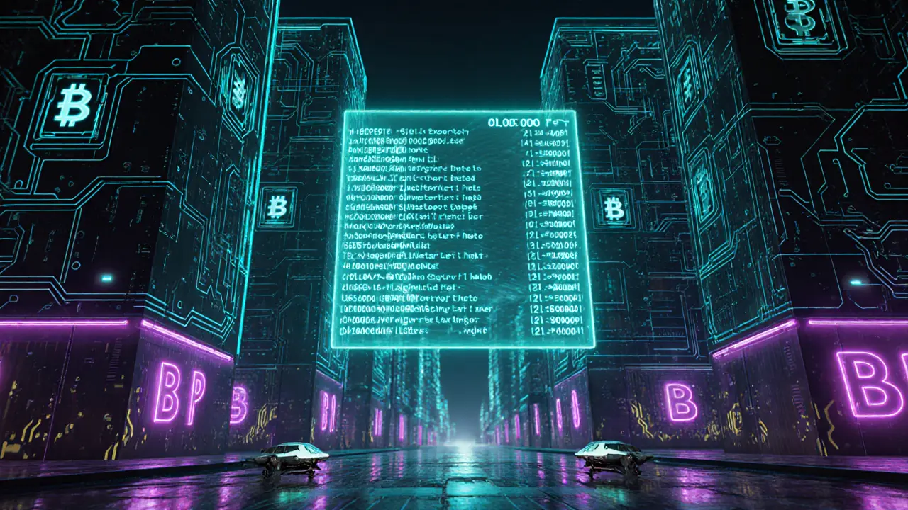 Futuristic cyberpunk city representing BNB Chain circuitry and BEP‑20 data.