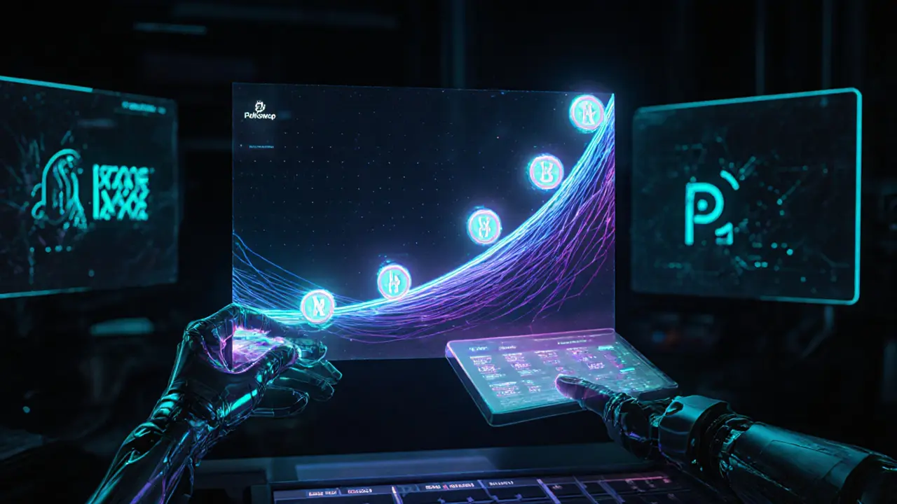 Holographic bonding curve with glowing XOR tokens being minted and burned.