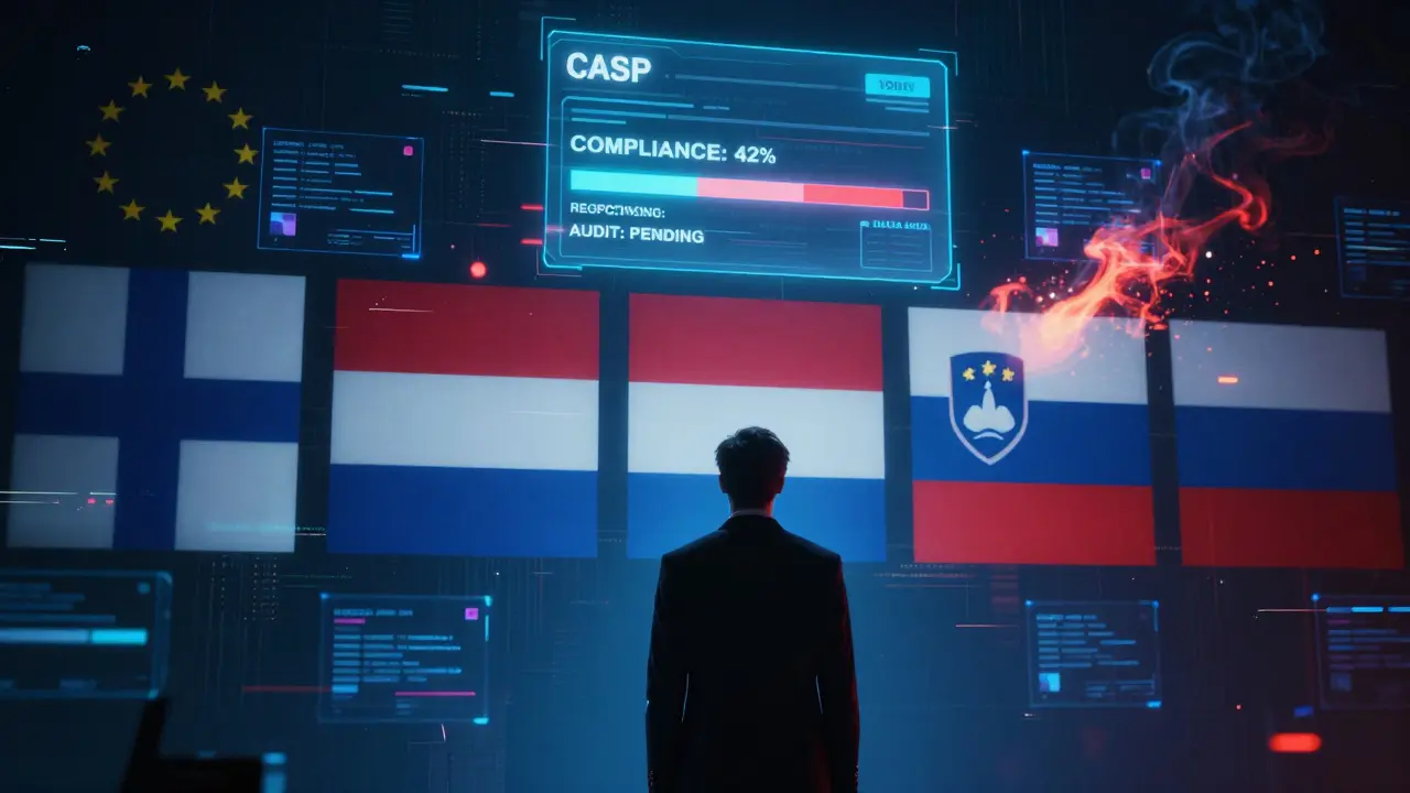 Executive facing a wall of dimming EU national flags as CASP license application fails