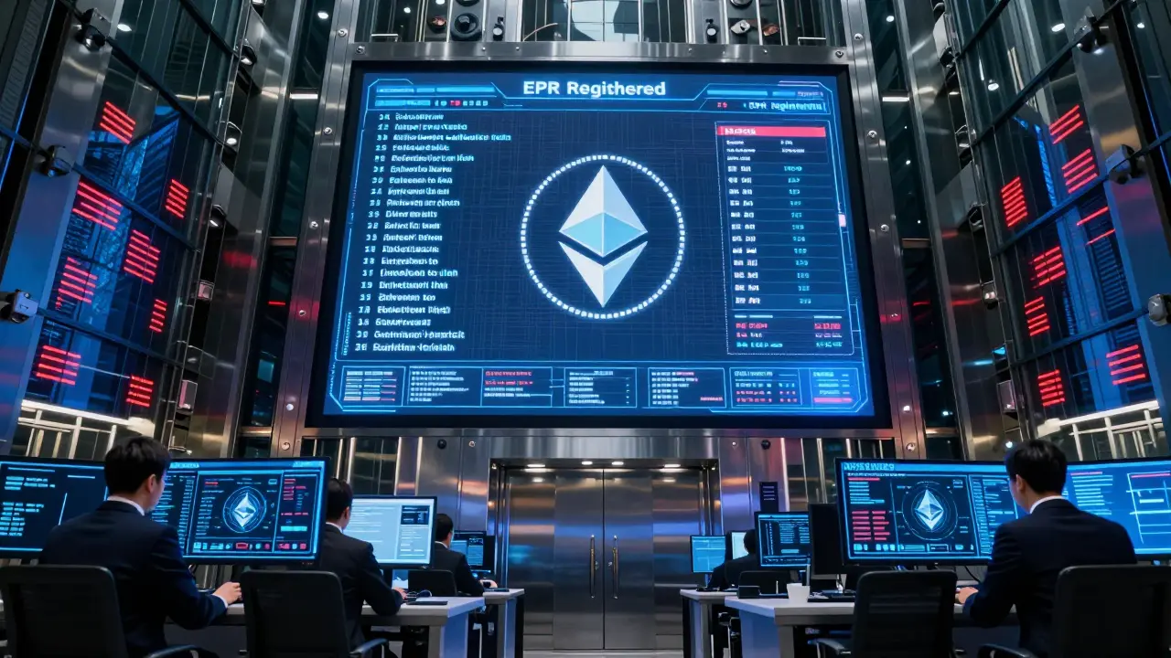 Elite officers monitor encrypted oil exports paid in Ethereum through a high-tech corporate blockchain dashboard.