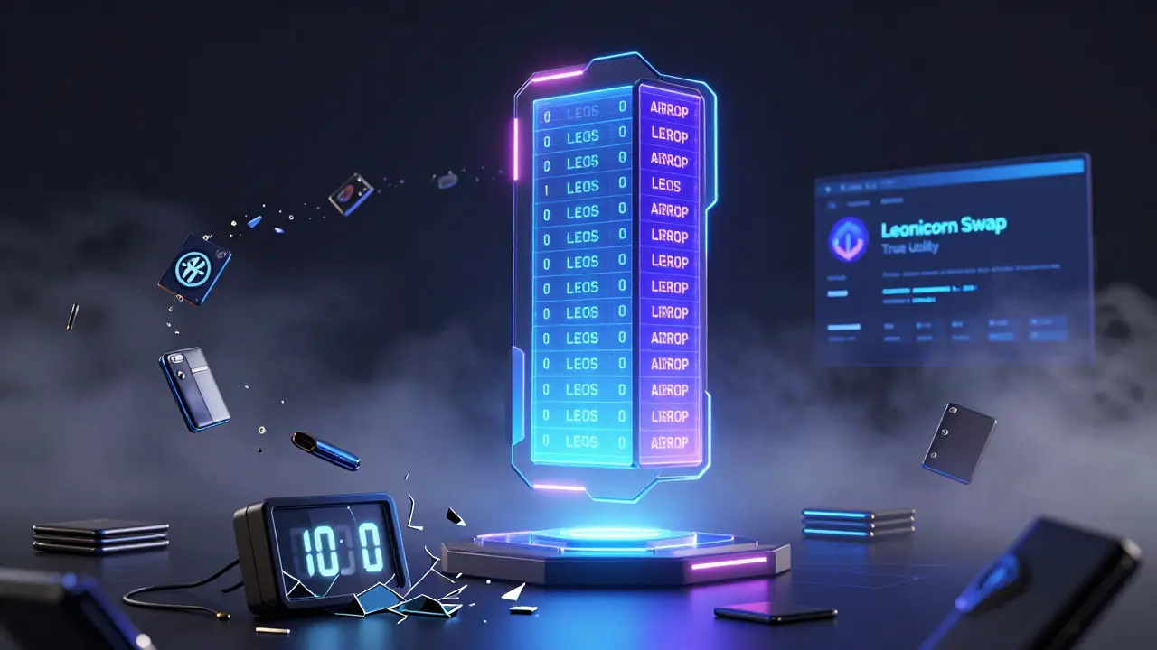 A blockchain ledger showing zero transactions beside broken timers and real DEX interface glowing in the distance.
