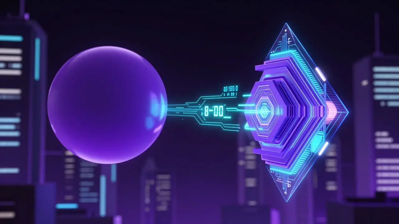 Abstract holographic structures representing tiered trading systems.