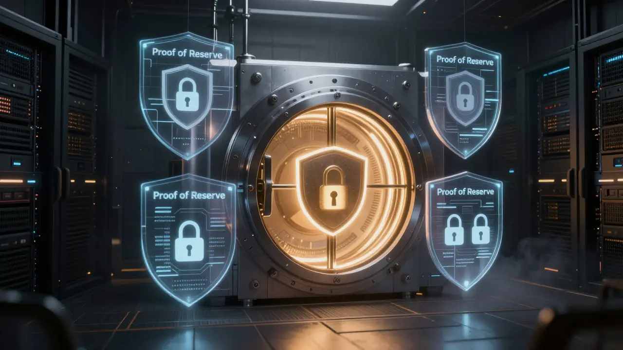 Digital security vault with glowing encryption shields