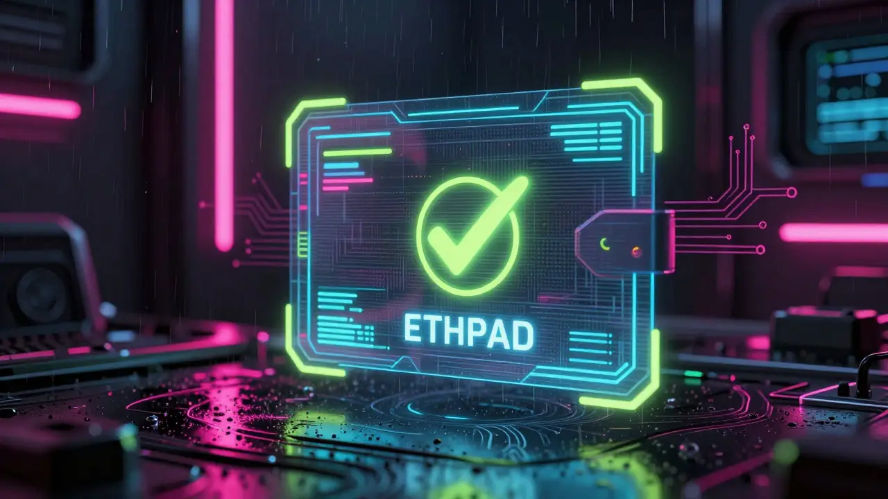 Cyberpunk holographic wallet interface showing a successful token claim with neon lights