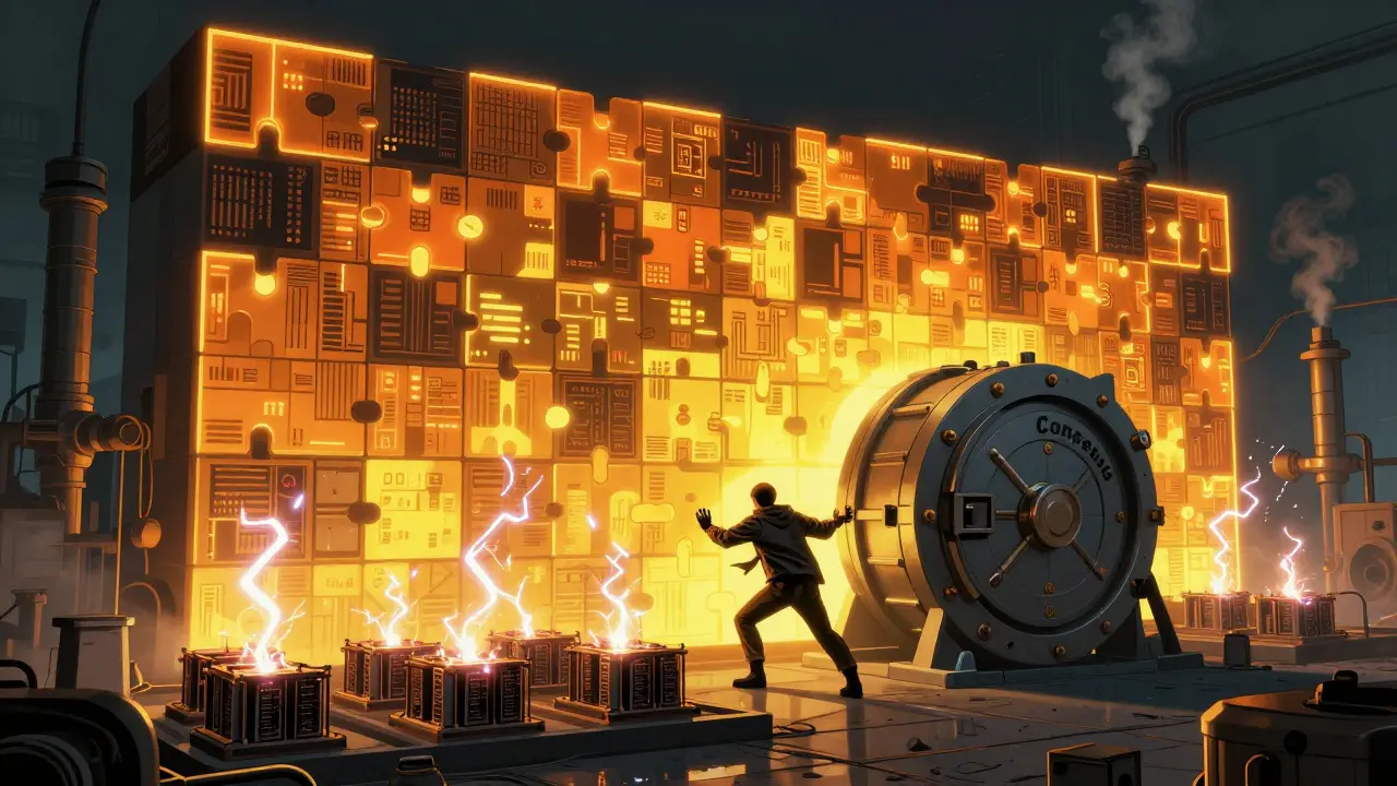 Attacker struggling against a wall of computational work and energy costs
