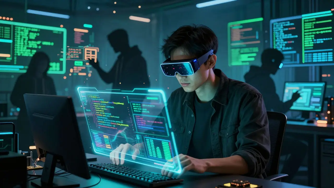 Developer updating code to maintain ASIC resistance in cyberpunk setting