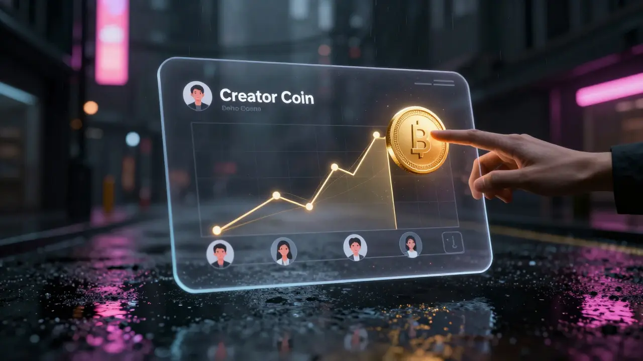 Holographic DeSo wallet displaying creator coins and fan connections