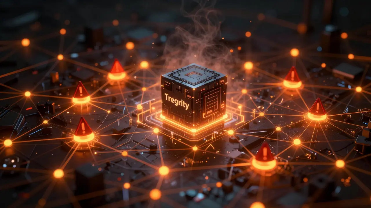 Isolated blockchain node surrounded by fog, representing lack of liquidity.