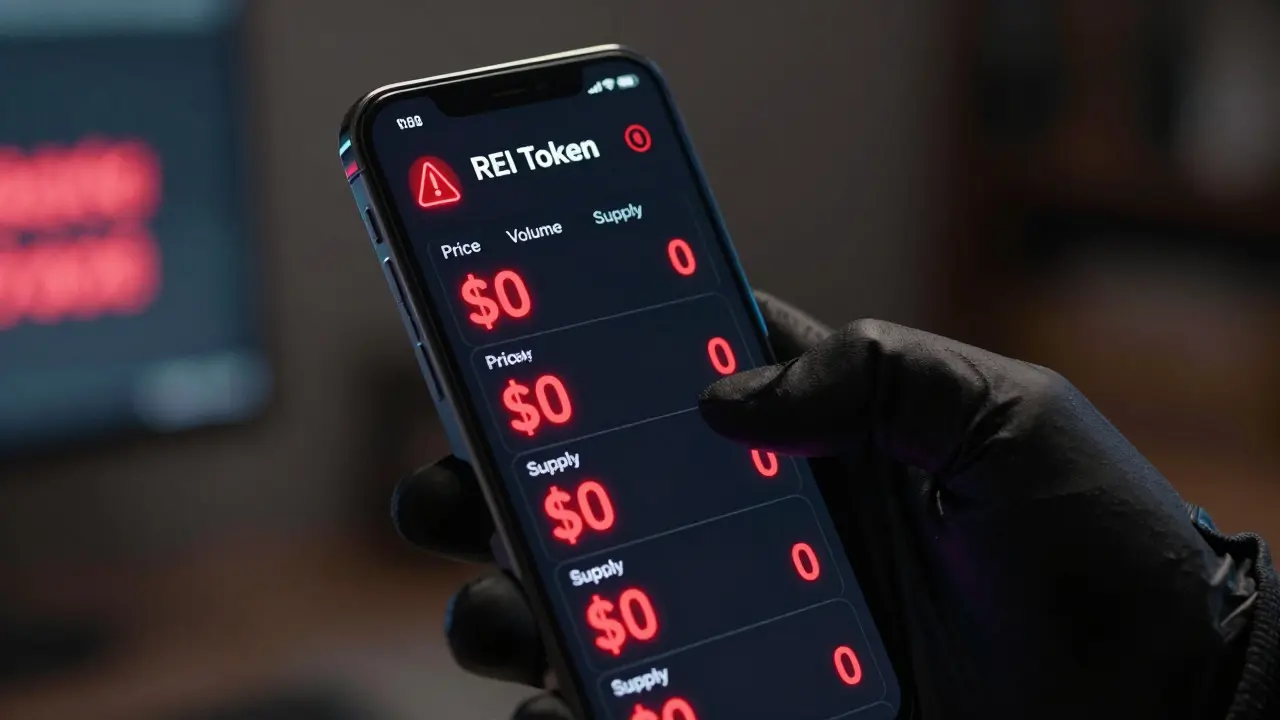 Phone screen showing zero value REI token data