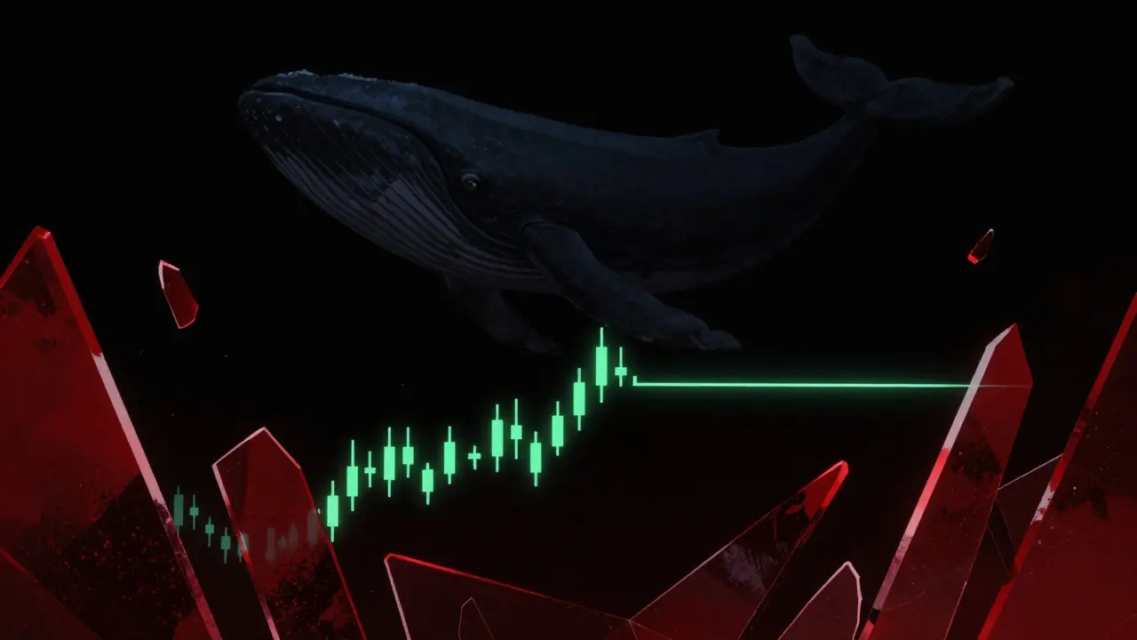 A faint, isolated candlestick chart surrounded by red glass shards