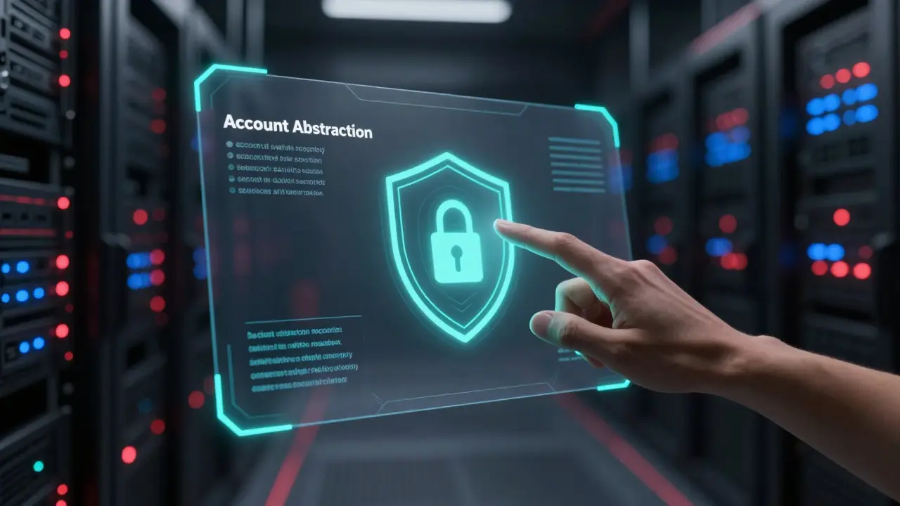 Biometric scan interacting with holographic security shield in server room