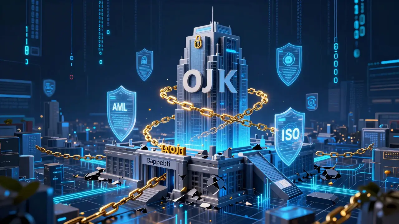 Futuristic digital fortress representing OJK financial regulation oversight