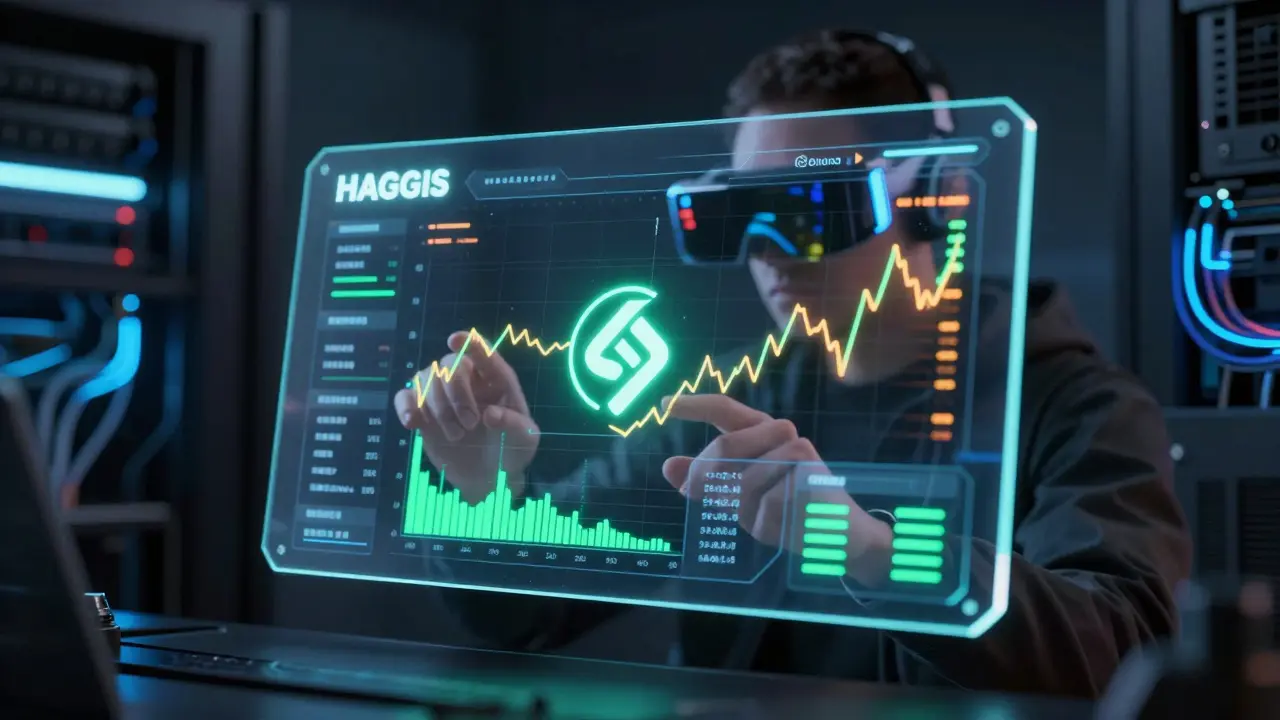 Futuristic holographic crypto trading dashboard interface