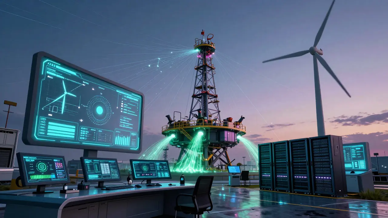 Wind turbines feeding excess energy to mining servers
