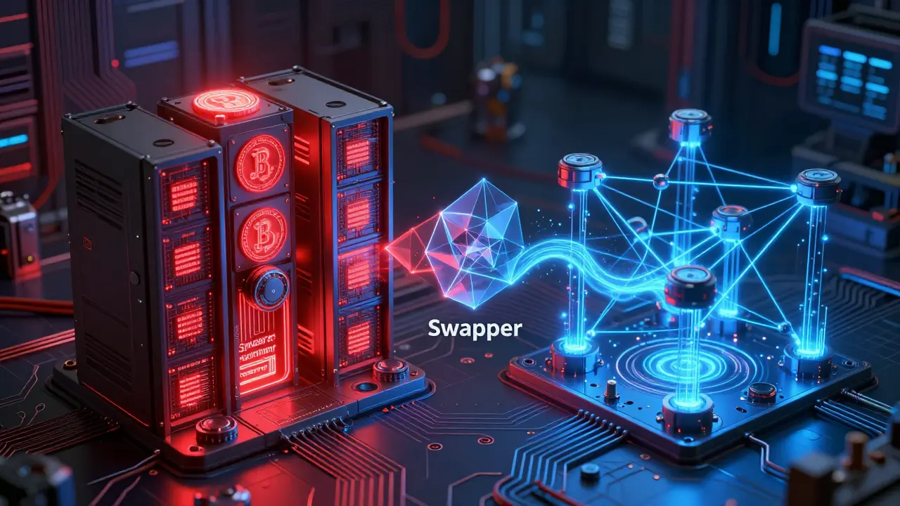 Conceptual art showing embedded vs escrow smart contract models