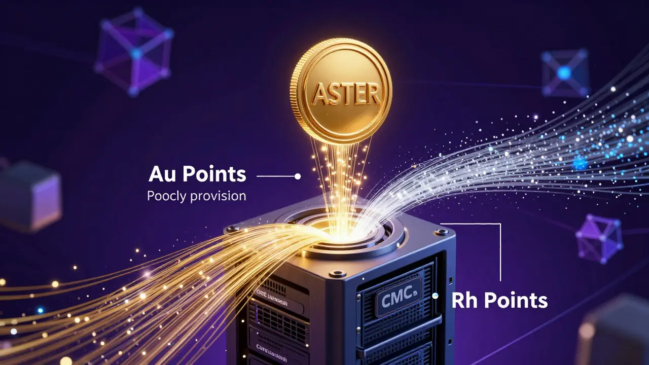 Conceptual art showing gold and silver point streams forming an ASTER token