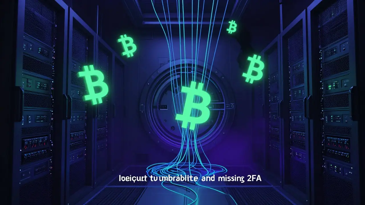 Futuristic server room with exposed data streams symbolizing poor crypto security