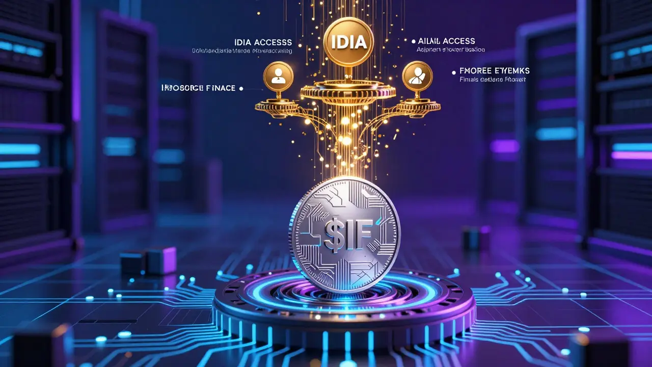 Futuristic visualization of token staking and value growth loop