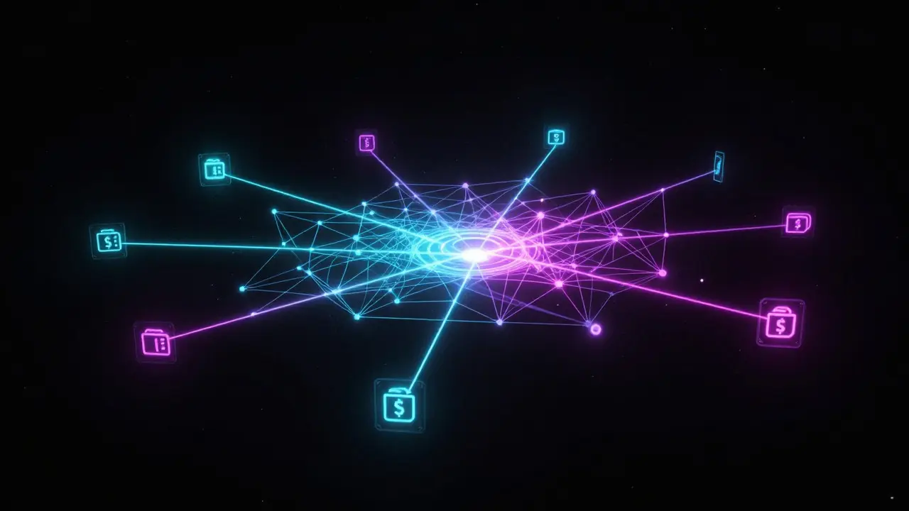 Glowing neural network representing XBridge protocol