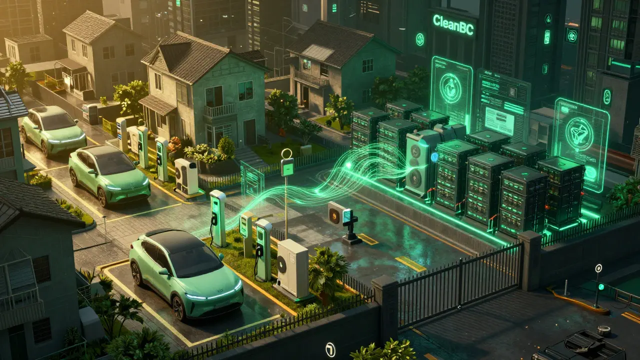 Holographic map showing energy diversion from mining to residential EV charging