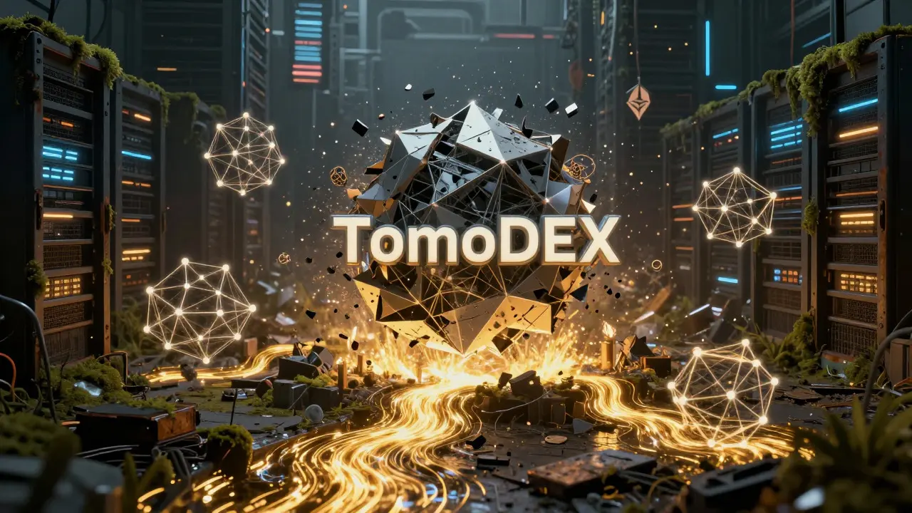 Crumbling digital structure of a defunct crypto exchange