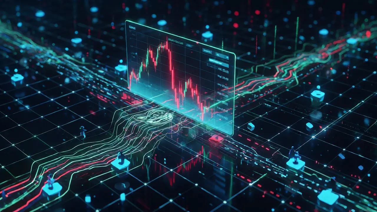Abstract cyberpunk visualization of BOYSCLUB token price volatility on a digital blockchain grid