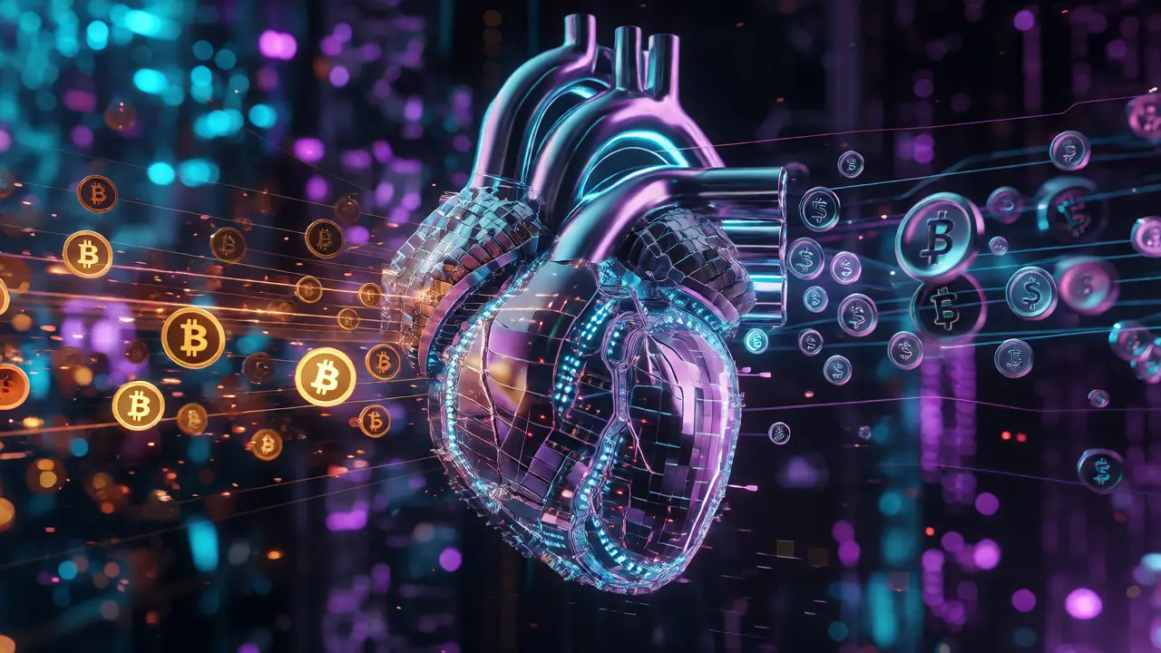 Algorithmic trading engine managing crypto inventory with neon lights