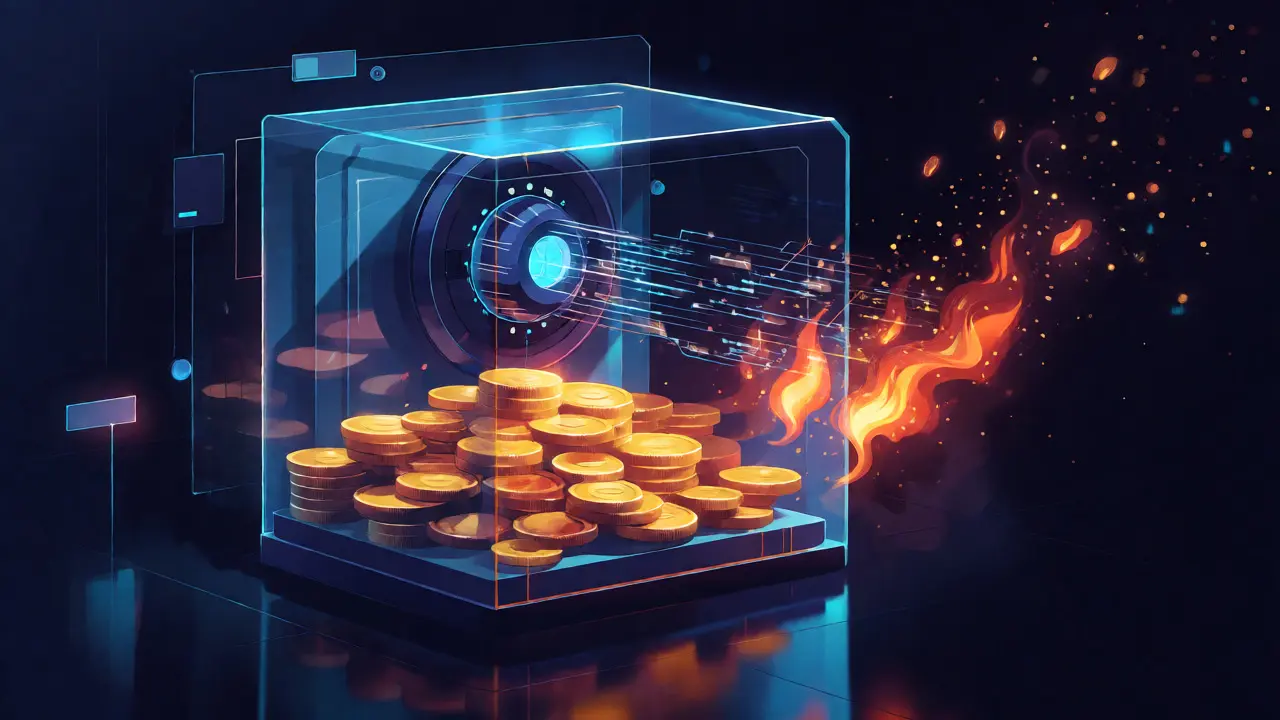 Digital vault showing WORK tokens being burned to reduce supply