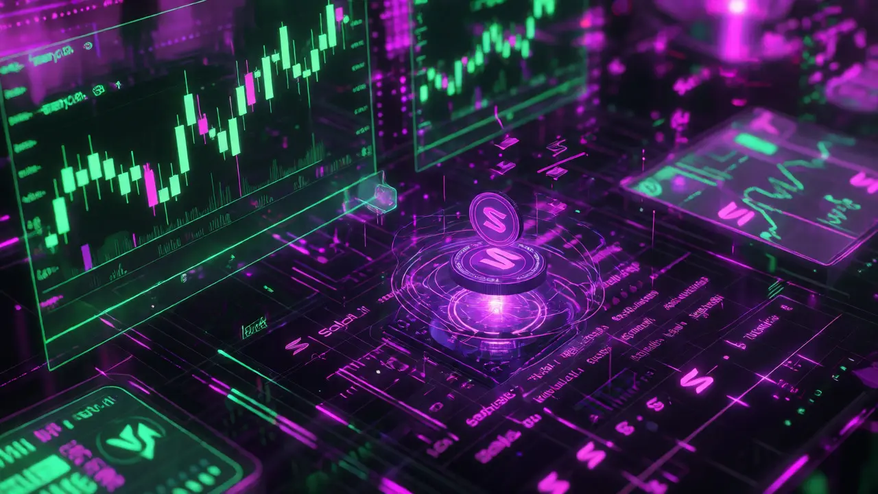 Futuristic trading interface displaying volatile WORK token market data