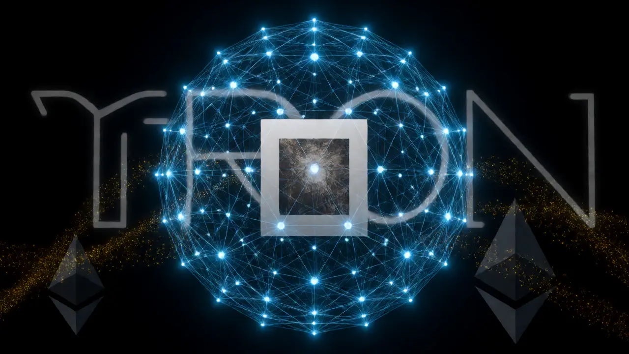 Glowing data nodes surrounding an artwork, representing decentralized BTFS storage.