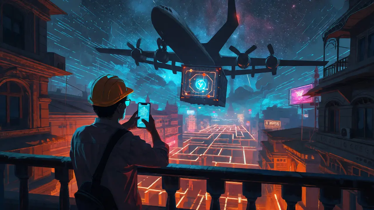 Indian miner watching cargo plane leave for offshore operations