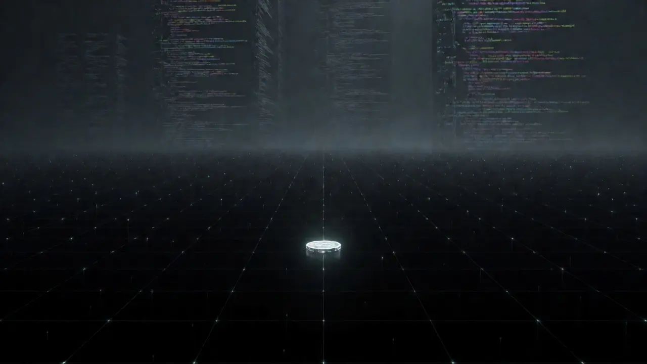 Isolated digital token on a dark grid representing low liquidity and market risks.