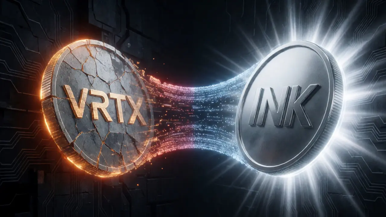 Split view of legacy VRTX token transitioning to new INK token